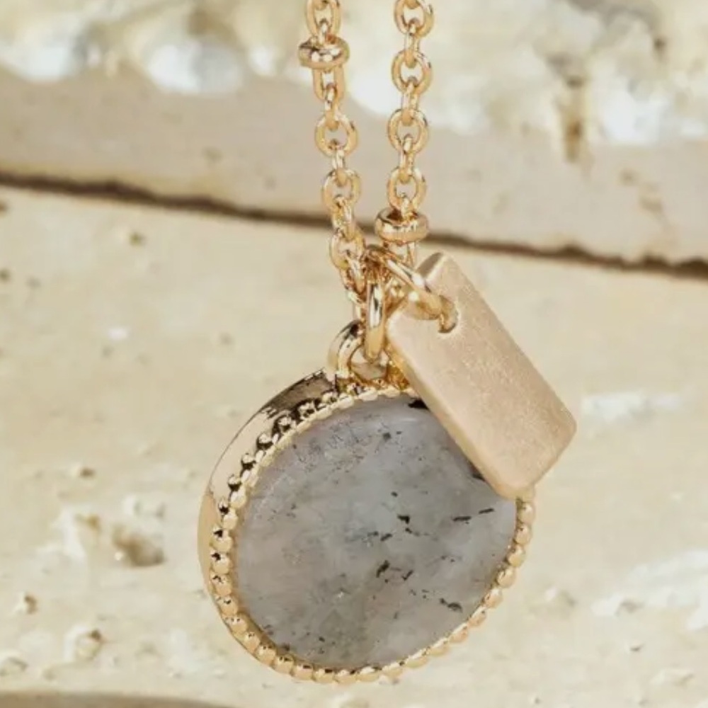 Set - Grey Labradorite Semi-Precious Stone Necklace and Earrings